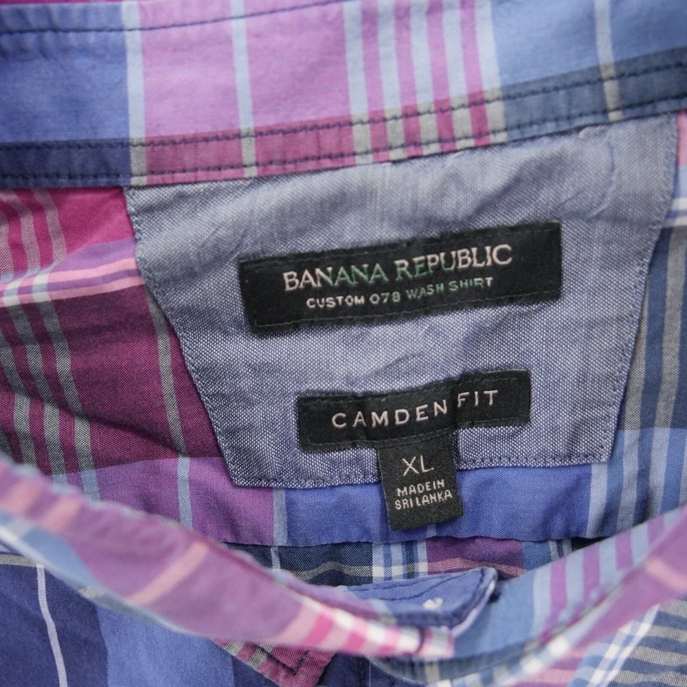 Banana Republic Shirt Mens Extra Large Purple Blue Plaid Camden Long Sleeve